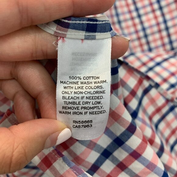 1901 Shirt Mens L Large Trim Fit Multi Red Blue Cotton Checkered Button Down - Picture 8 of 11